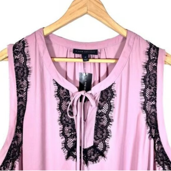 Lane Bryant Mauve Sleeveless Lace Trim Tie Front Peplum Top - Picture 2 of 4